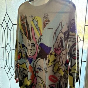 Pop Art Abstract  Print Picasso Oversized Tunic Sweater MiniDress  OS Wool
